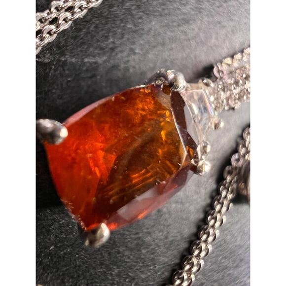 NEW tangerine kyanite and zircon pendant chain in rhodium over sterling silver - Picture 2 of 16